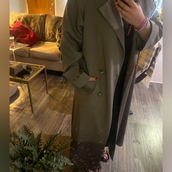 100% Wool Trench Coat - Olive Green Gorgeous Vintage - Picture 6 of 16